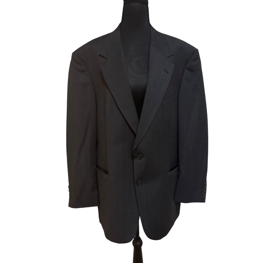 Stafford Wool Blazer Two Button Gray Pinstripe Business Suit Jacket 44R